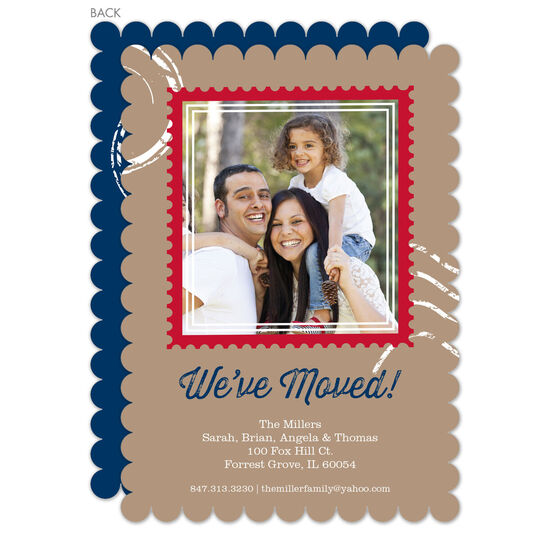 Brown Home Stamp Photo Moving Announcements